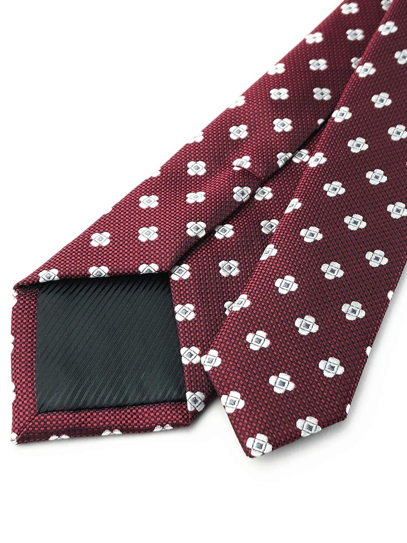 Ctskyte Slim Silk Necktie for Men Woven Jacquard Patterned Business Wedding Skinny Ties (Crimson Floral, One Size) - Image 4